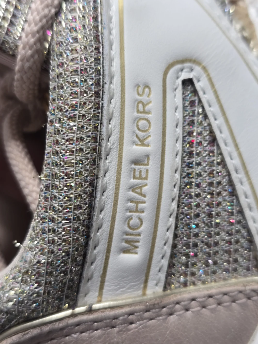 Michael Kors Olympia Women Glitter Chain-Mesh Pink and Gold Platform Sneakers 7